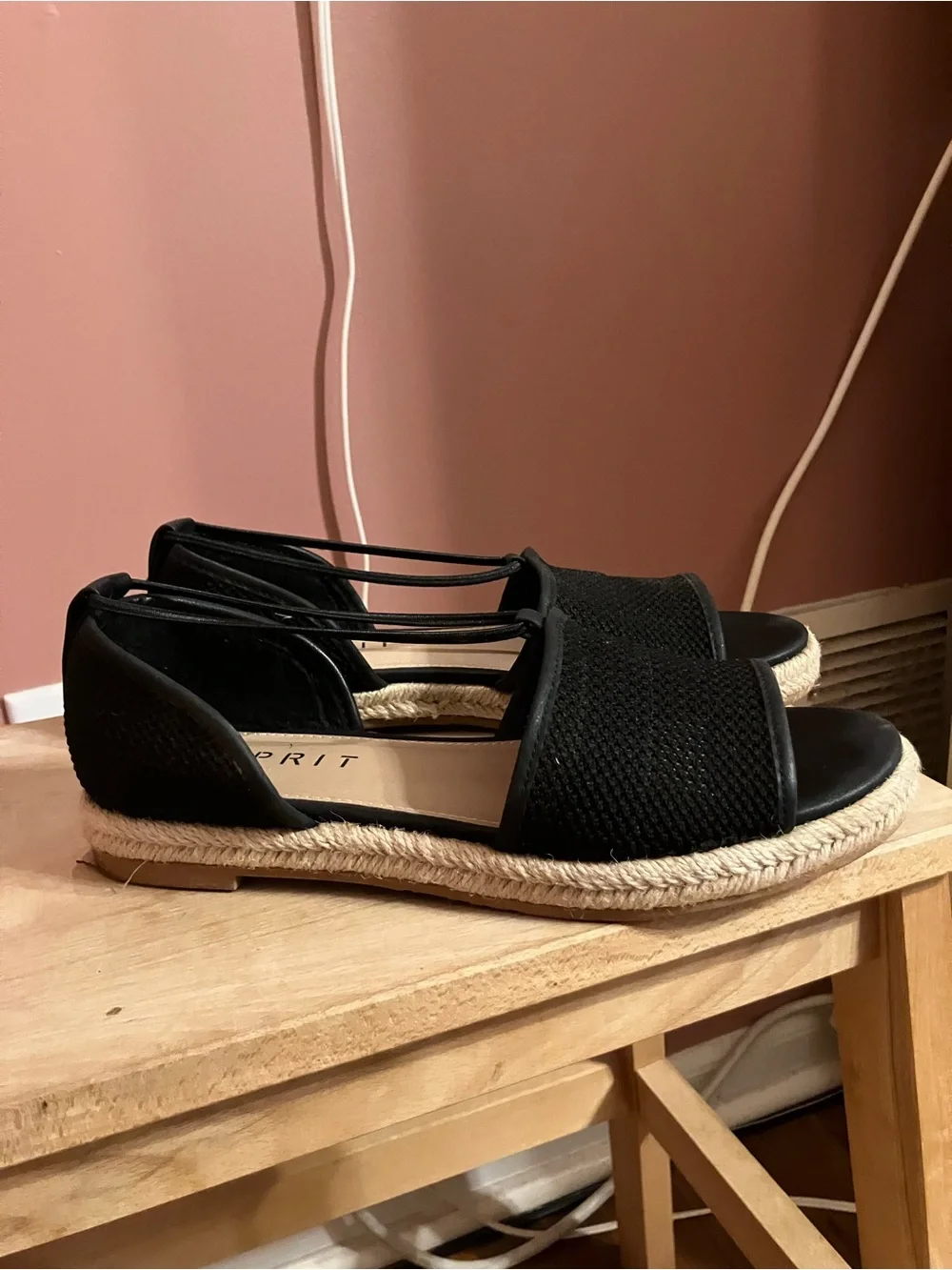 Esprit Black Open-Toe Espadrille Flats